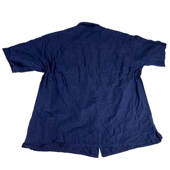 St John's Bay Linen Cotton Button Up Shirt Top Men's L Blue Pocket Short Sleeve - Picture 5 of 5